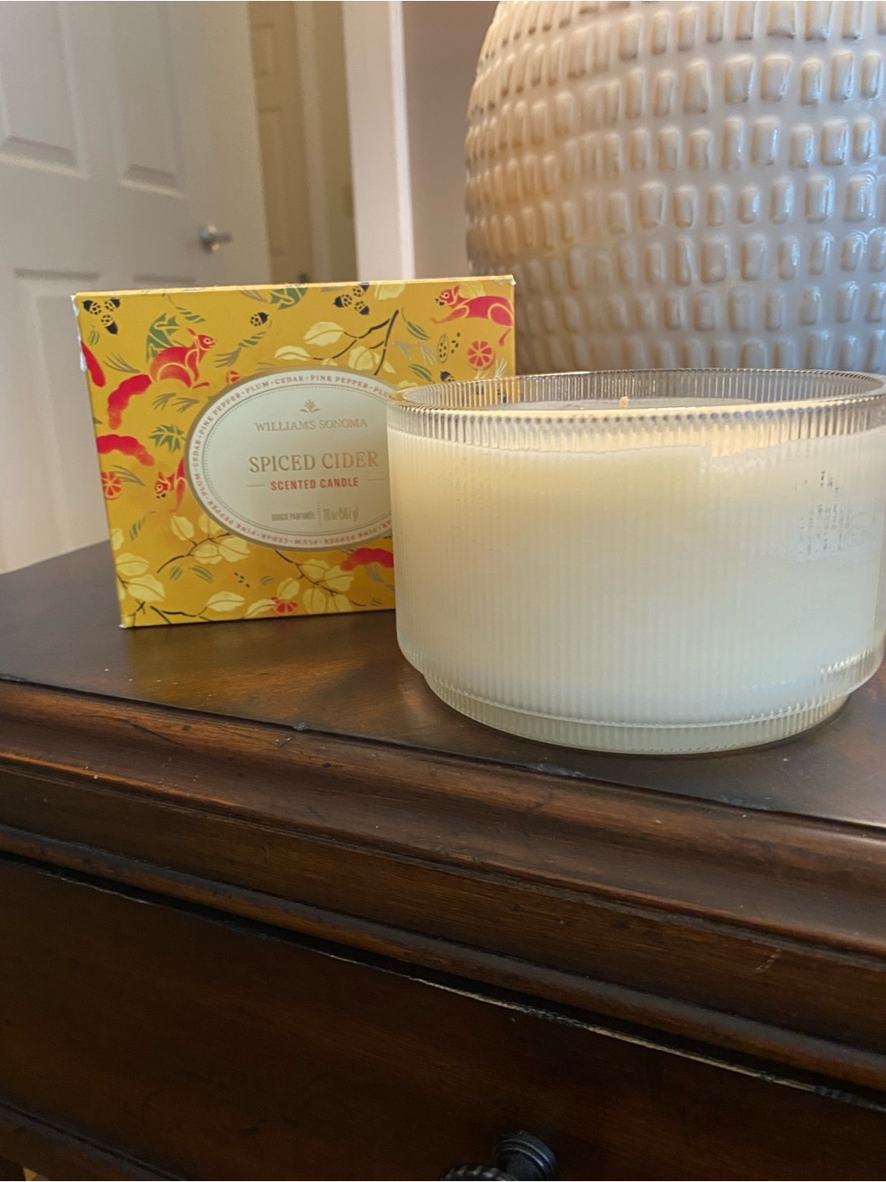 Williams Sonoma Spiced Cider Scented Candle in Yellow Floral Box